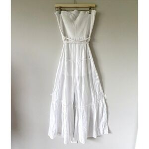 Love Tree White Strapless Smocked Wide Leg Tiered Boho Jumpsuit M Bridal Party